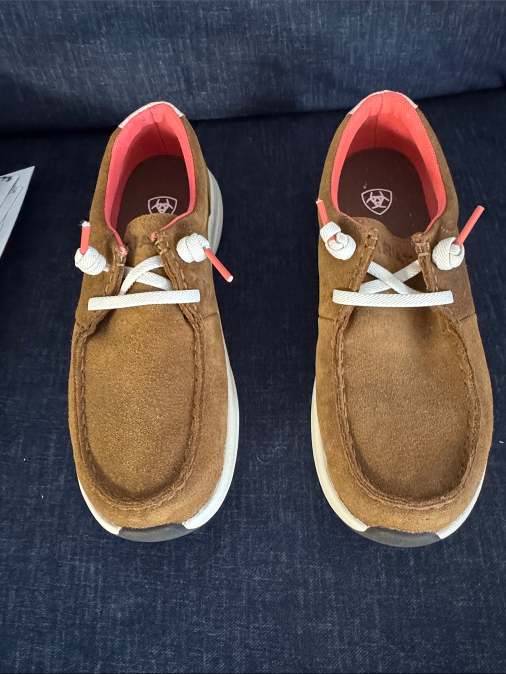 Ariat Brown Suede Boat Shoes with Coral Accents